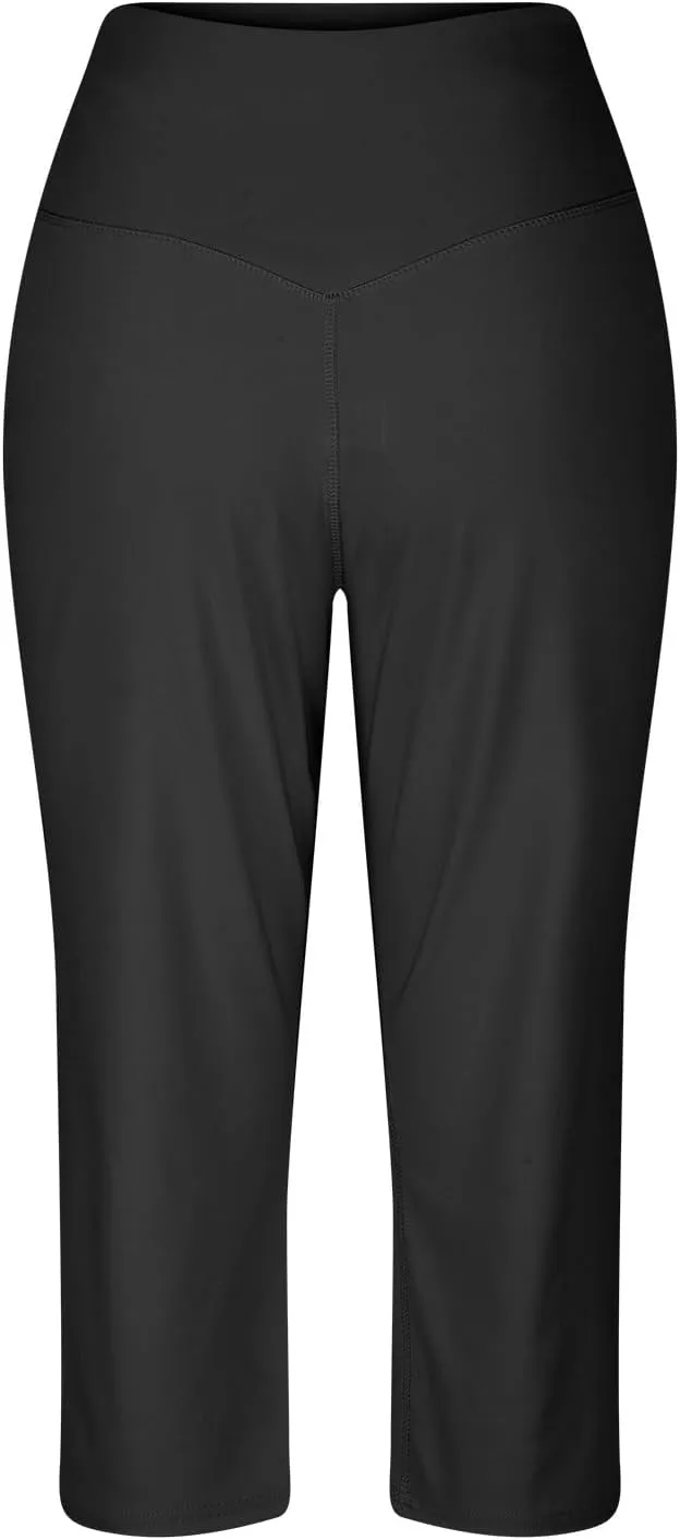 Women's Tummy Control Gym Workout Wide-Leg Cropped Pants High Waist Sport Yoga Pant Yogy Jogger Capri Sweatpants