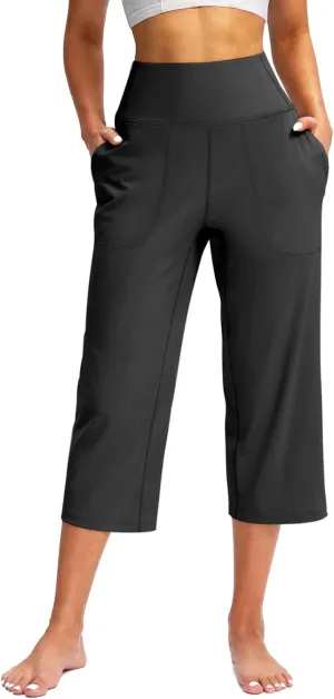 Women's Tummy Control Gym Workout Wide-Leg Cropped Pants High Waist Sport Yoga Pant Yogy Jogger Capri Sweatpants