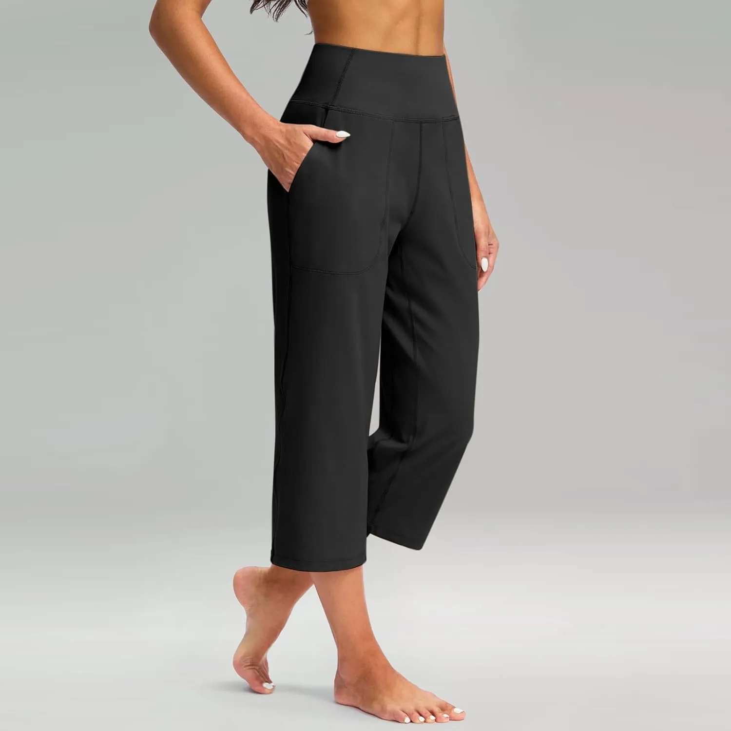 Women's Tummy Control Gym Workout Wide-Leg Cropped Pants High Waist Sport Yoga Pant Yogy Jogger Capri Sweatpants
