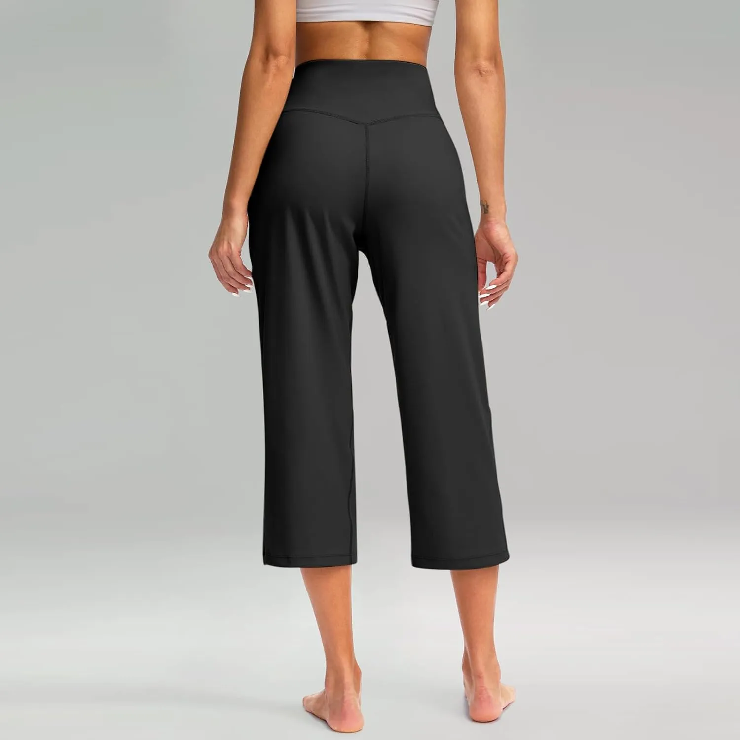 Women's Tummy Control Gym Workout Wide-Leg Cropped Pants High Waist Sport Yoga Pant Yogy Jogger Capri Sweatpants