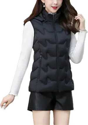 Women's Waistcoat Vest Padded Sleeveless Jacket Winter Warm Cotton Padded Puffer Vest Tops Outwear Hooded Coats