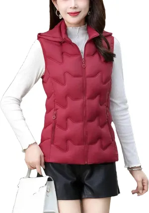 Women's Waistcoat Vest Padded Sleeveless Jacket Winter Warm Cotton Padded Puffer Vest Tops Outwear Hooded Coats
