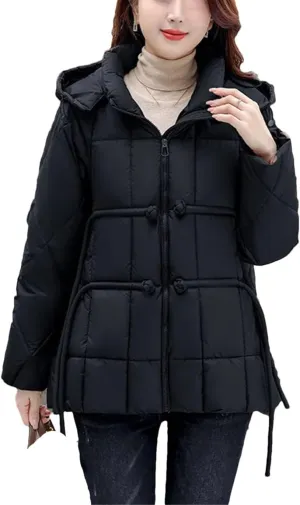 Women's Winter Cotton Padded Casual Puffer Jacket Long Sleeve Full Zip Padded Coat Parka Coat