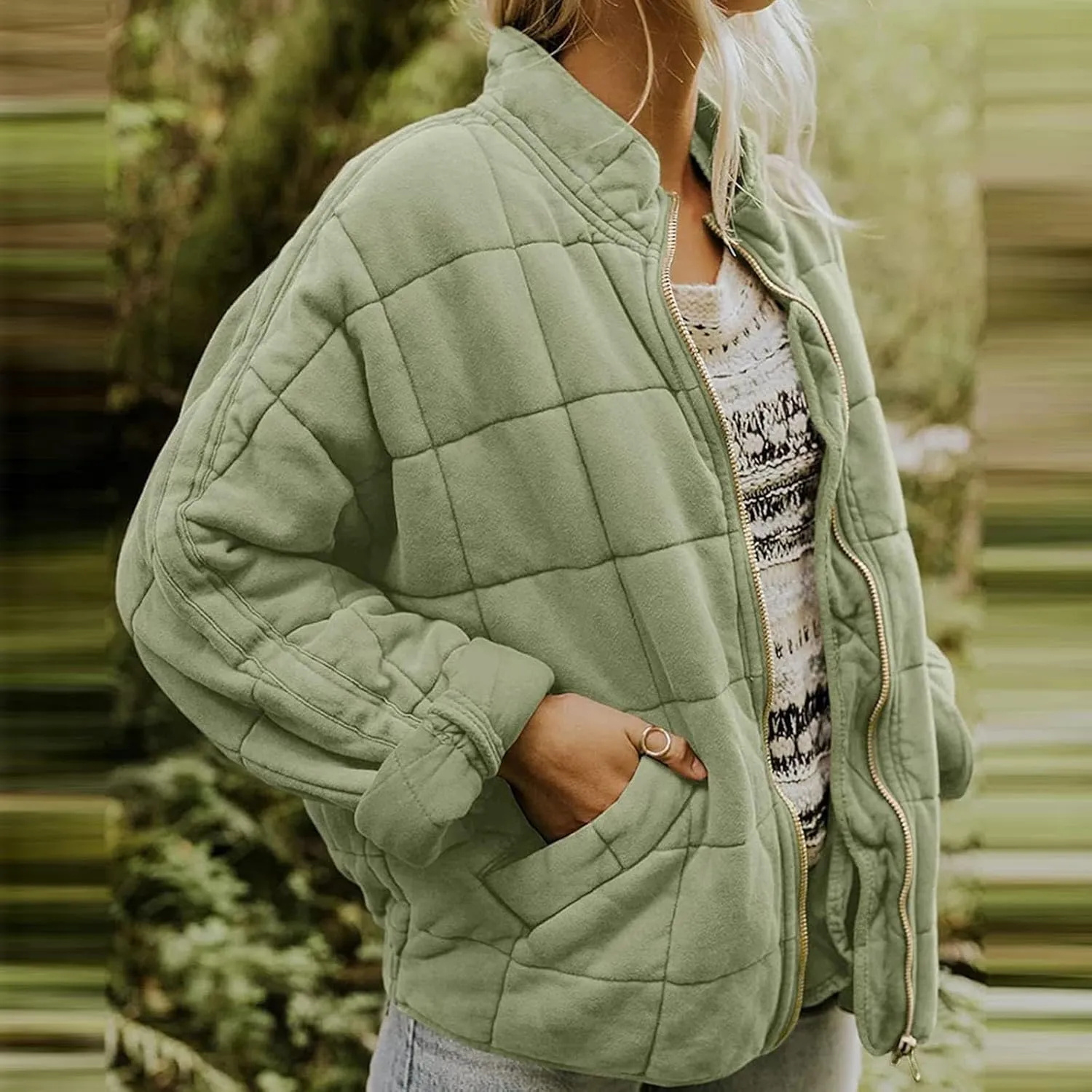 Womens Winter Jacket Stand-Collar Cotton Jacket Loose Pocket Cotton Jacket Warm Winter with 4 Pockets Long Coat