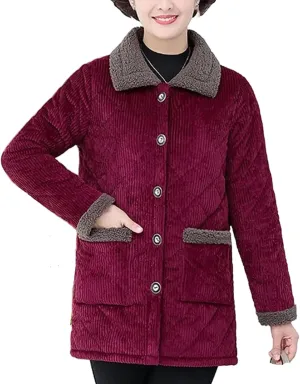 Women's Winter Jackets With Velvet Warm Corduroy Coat Middle-Aged Female Cotton Padded Jacket Outerwear