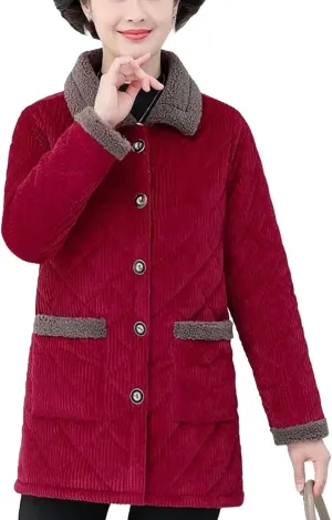 Women's Winter Jackets With Velvet Warm Corduroy Coat Middle-Aged Female Cotton Padded Jacket Outerwear