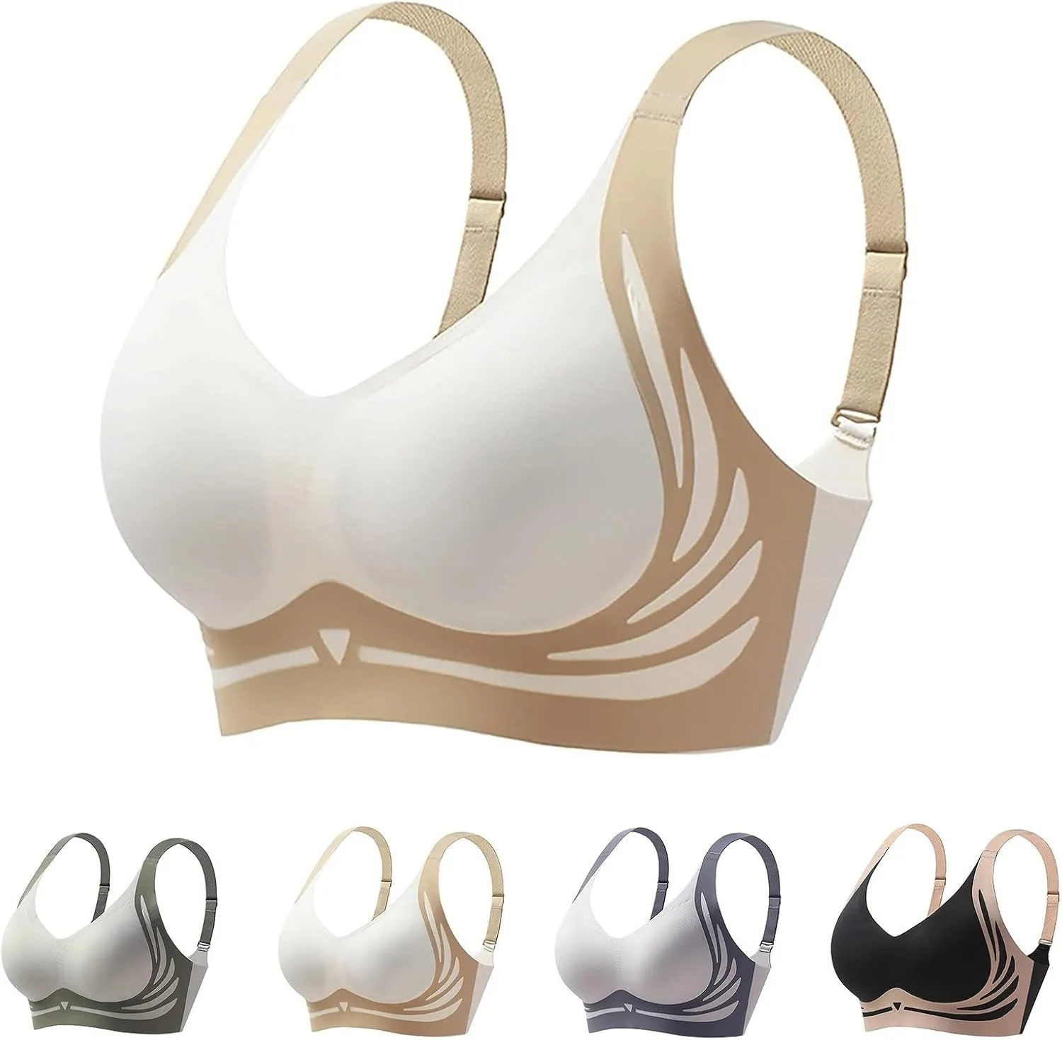 Womens Wireless Push Up Bra Seamless Super Gather Bra Anti Sagging Breasts Pushup Lifting Support Bras for Older Women