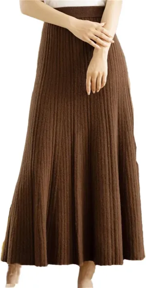 Women's Wool Knitted Skirt Pleated Skirt Office Solid Color Stretch High Waist Midi Skirts