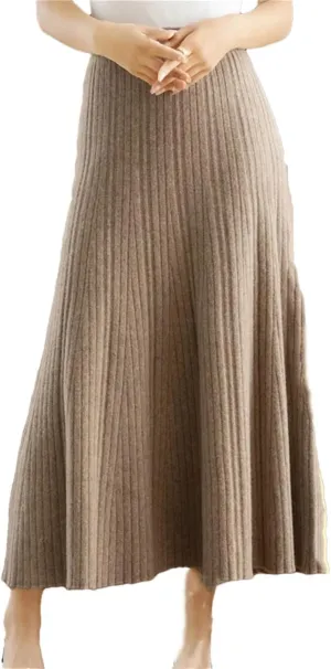 Women's Wool Knitted Skirt Pleated Skirt Office Solid Color Stretch High Waist Midi Skirts