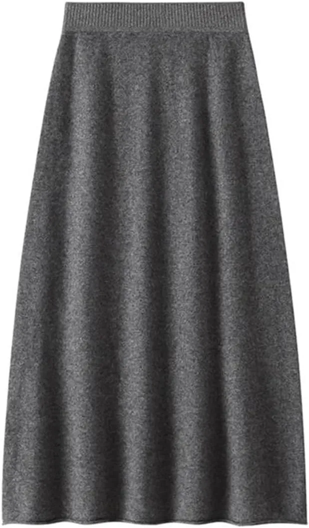 Women's Wool Knitted Skirt Stretch High Waist Pleated Retro Solid Color Casual Midi Skirts