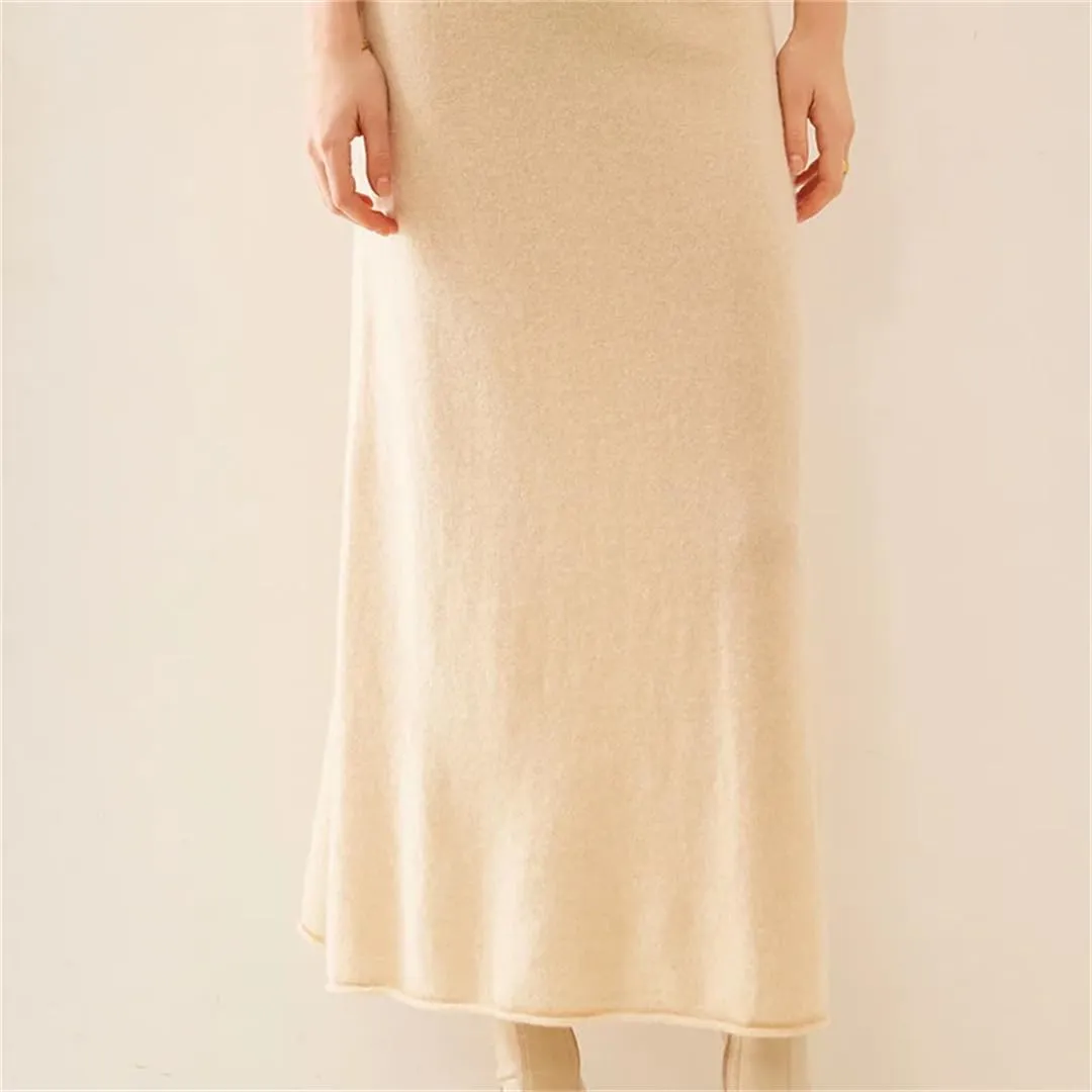 Women's Wool Knitted Skirt Stretch High Waist Pleated Retro Solid Color Casual Midi Skirts