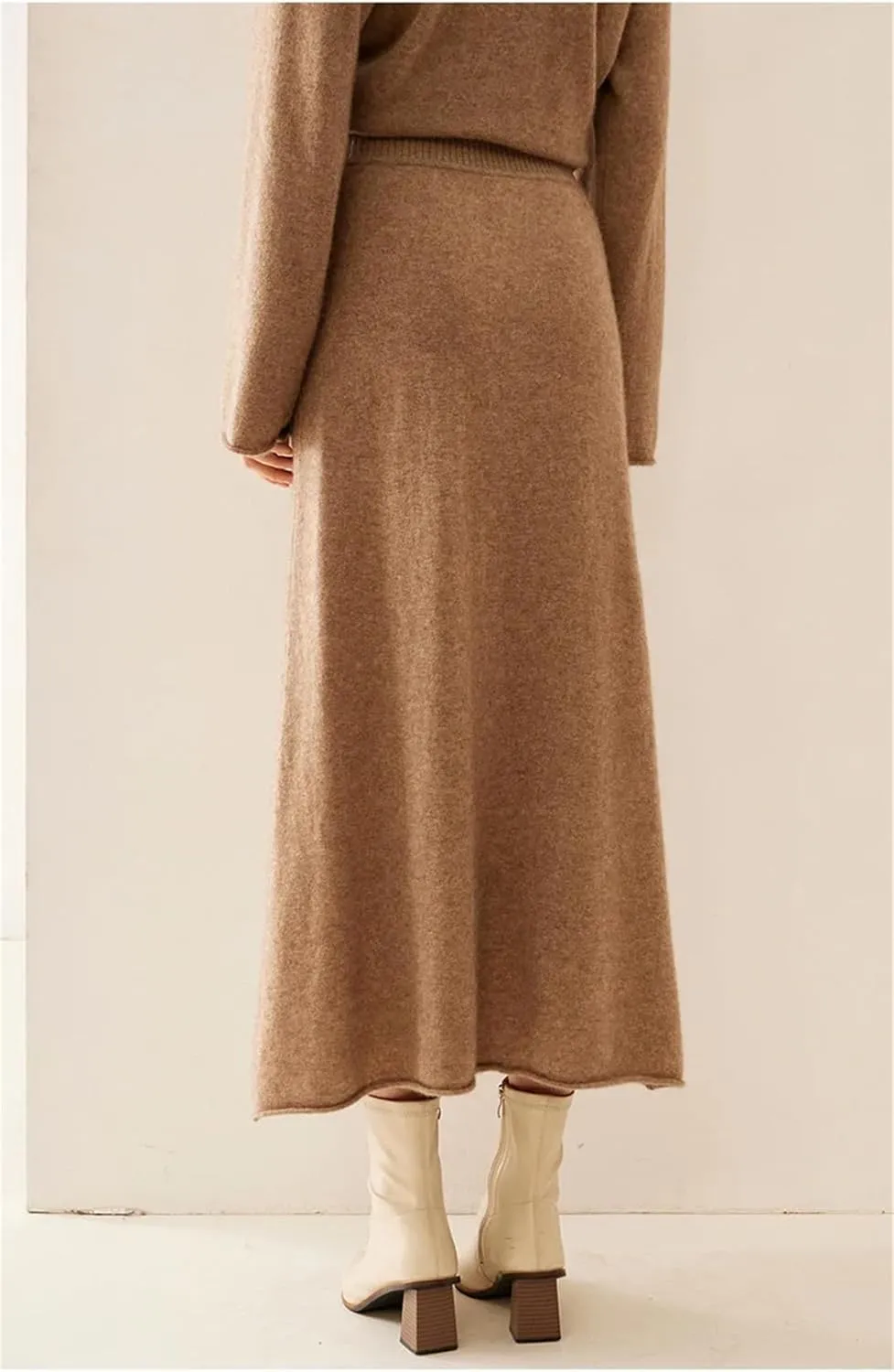 Women's Wool Knitted Skirt Stretch High Waist Pleated Retro Solid Color Casual Midi Skirts