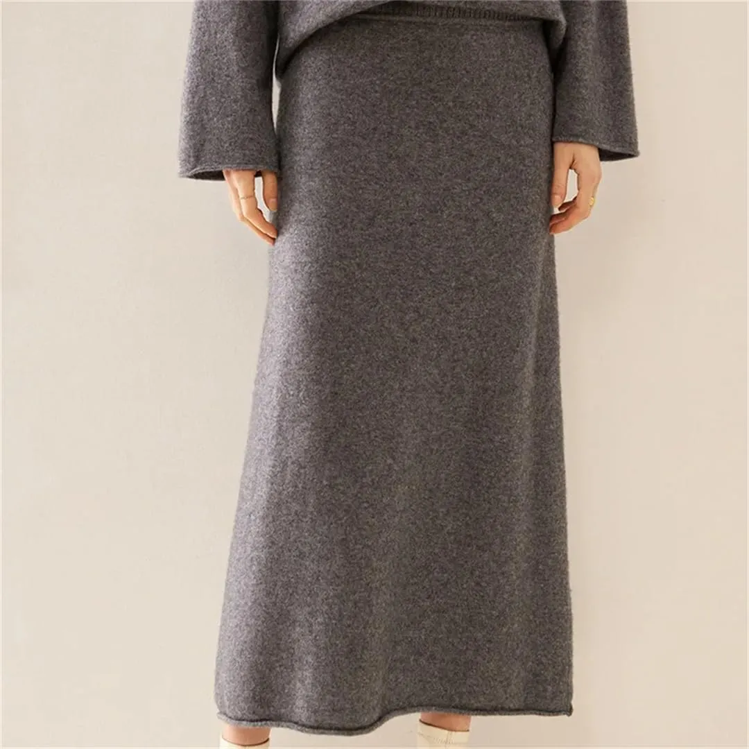 Women's Wool Knitted Skirt Stretch High Waist Pleated Retro Solid Color Casual Midi Skirts