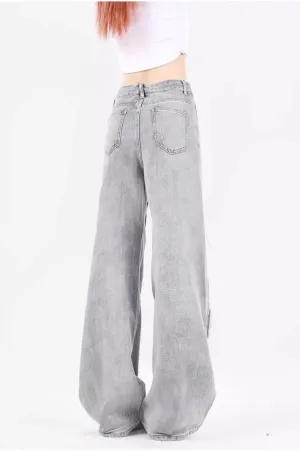 Women's Y2K Vintage Denim Pants Goth Cyber Punk Star Patchwork Jeans Fairy Grunge Harajuku High Waist Wide Leg Trousers