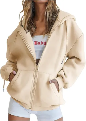 Women's Zipper Open Front Hoodies Fall Fashion 2023 Casual Solid Long Sleeve Pocket Jacket Coats Y2K Winter Clothes