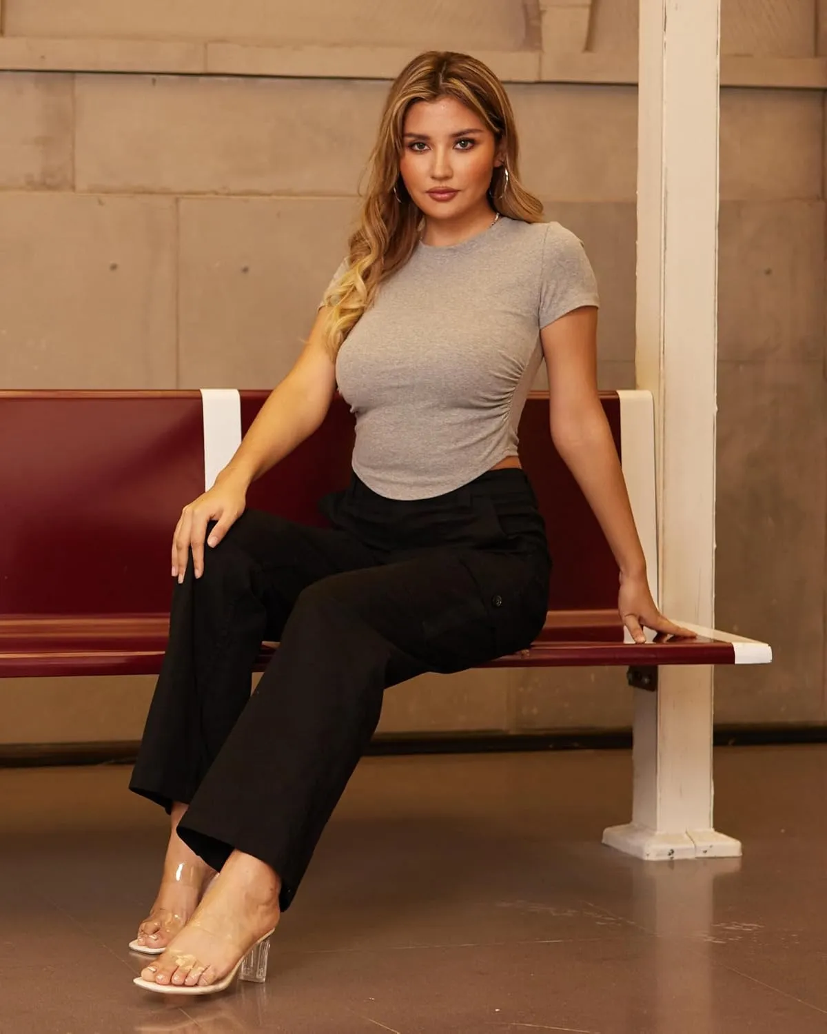 WULFUL Cargo Pants for Women High Waisted Casual Pants Straight Stretchy Wide Leg Y2K Streetwear with 6 Pockets