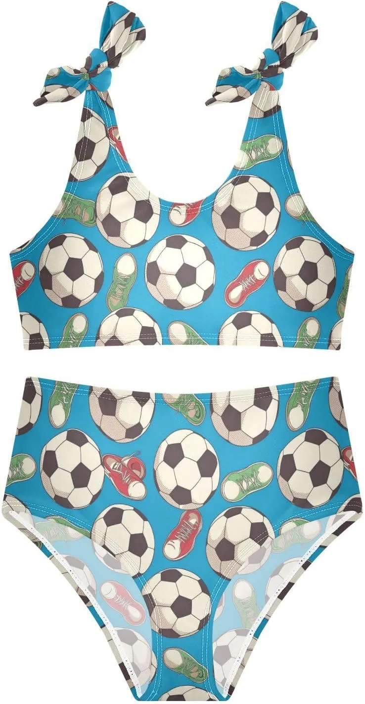 Wusikd Soccer Girls Swimsuits Two Piece Balls Shoes Swimwear Bikini Set for for Girls Size 3T