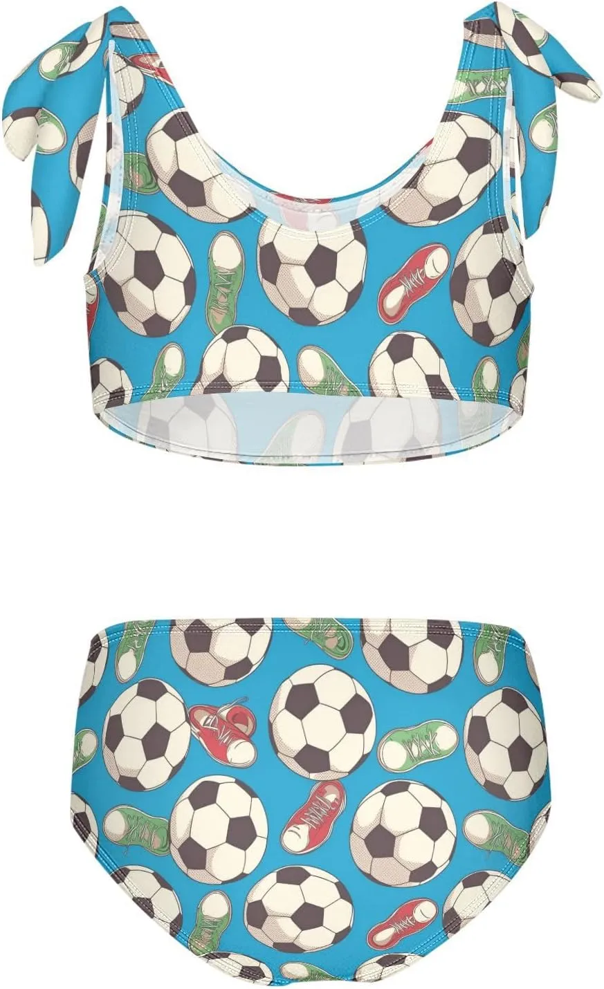 Wusikd Soccer Girls Swimsuits Two Piece Balls Shoes Swimwear Bikini Set for for Girls Size 3T