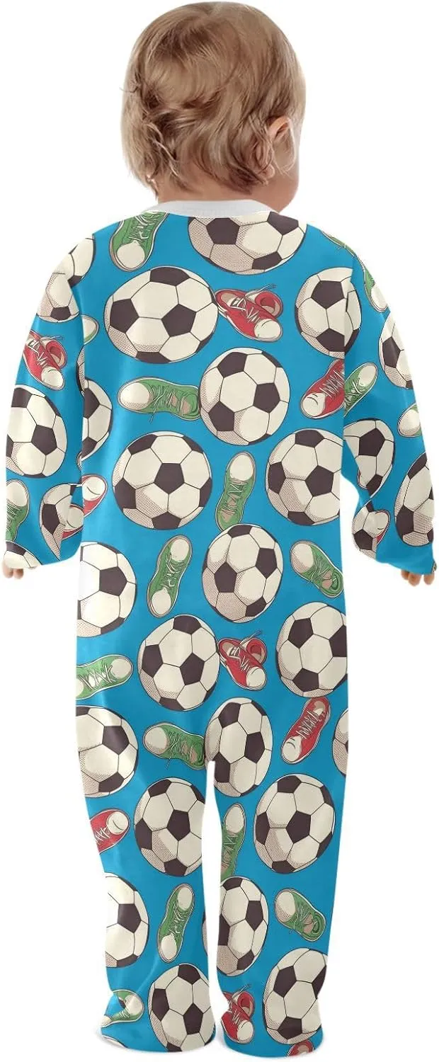 Wusikd Soccer One-Piece Footies Balls Shoes Bodysuit Rompers Zipper for Boys Girls 3M