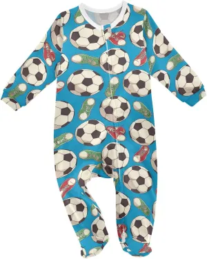 Wusikd Soccer One-Piece Footies Balls Shoes Bodysuit Rompers Zipper for Boys Girls 3M