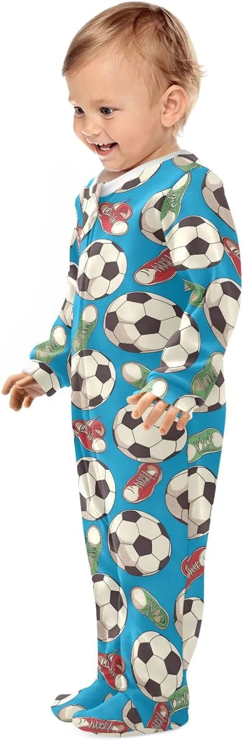 Wusikd Soccer One-Piece Footies Balls Shoes Bodysuit Rompers Zipper for Boys Girls 3M