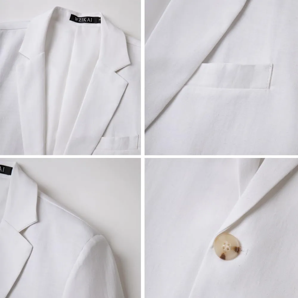 WZIKAI Men's Casual Linen Blazer Slim Fit Two Button Lightweight Suit Jacket