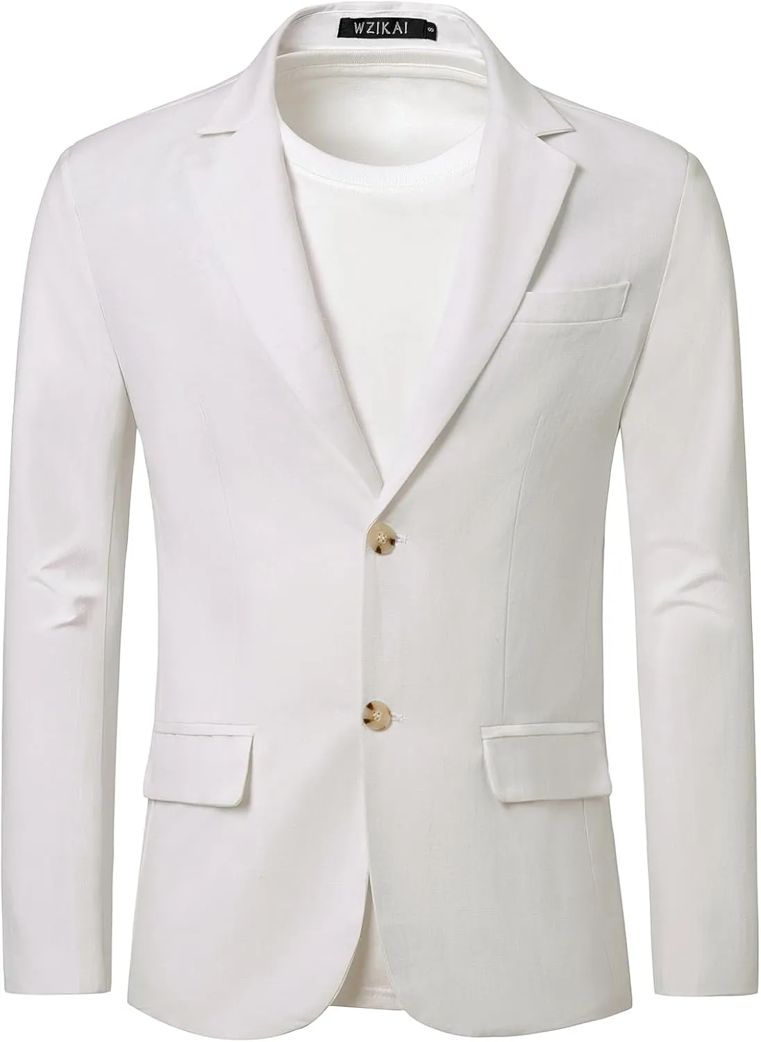 WZIKAI Men's Casual Linen Blazer Slim Fit Two Button Lightweight Suit Jacket