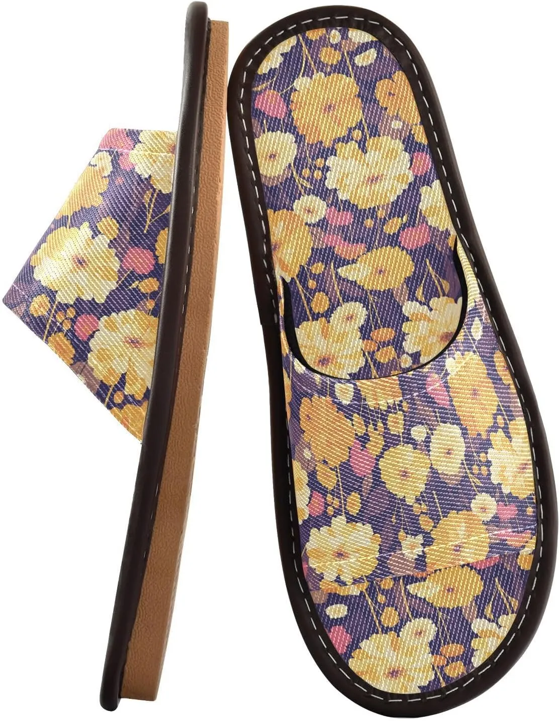 Yellow Flowers Dark Violet Men Women's Fashion Slippers Breathable Beach Sandals for Beach Bedroom Beach