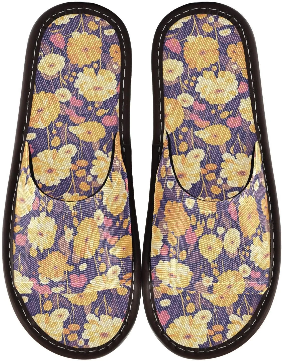 Yellow Flowers Dark Violet Men Women's Fashion Slippers Breathable Beach Sandals for Beach Bedroom Beach