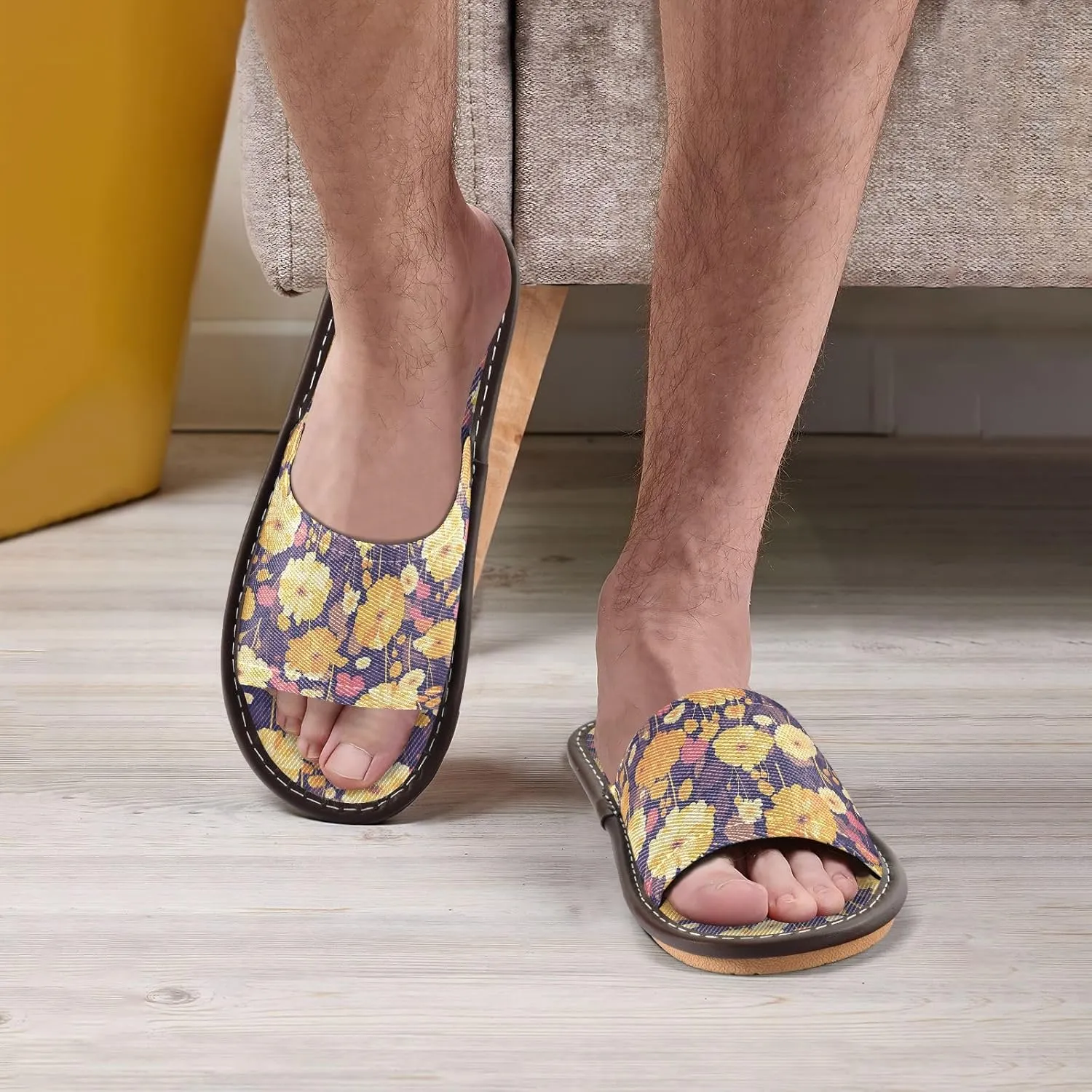 Yellow Flowers Dark Violet Men Women's Fashion Slippers Breathable Beach Sandals for Beach Bedroom Beach