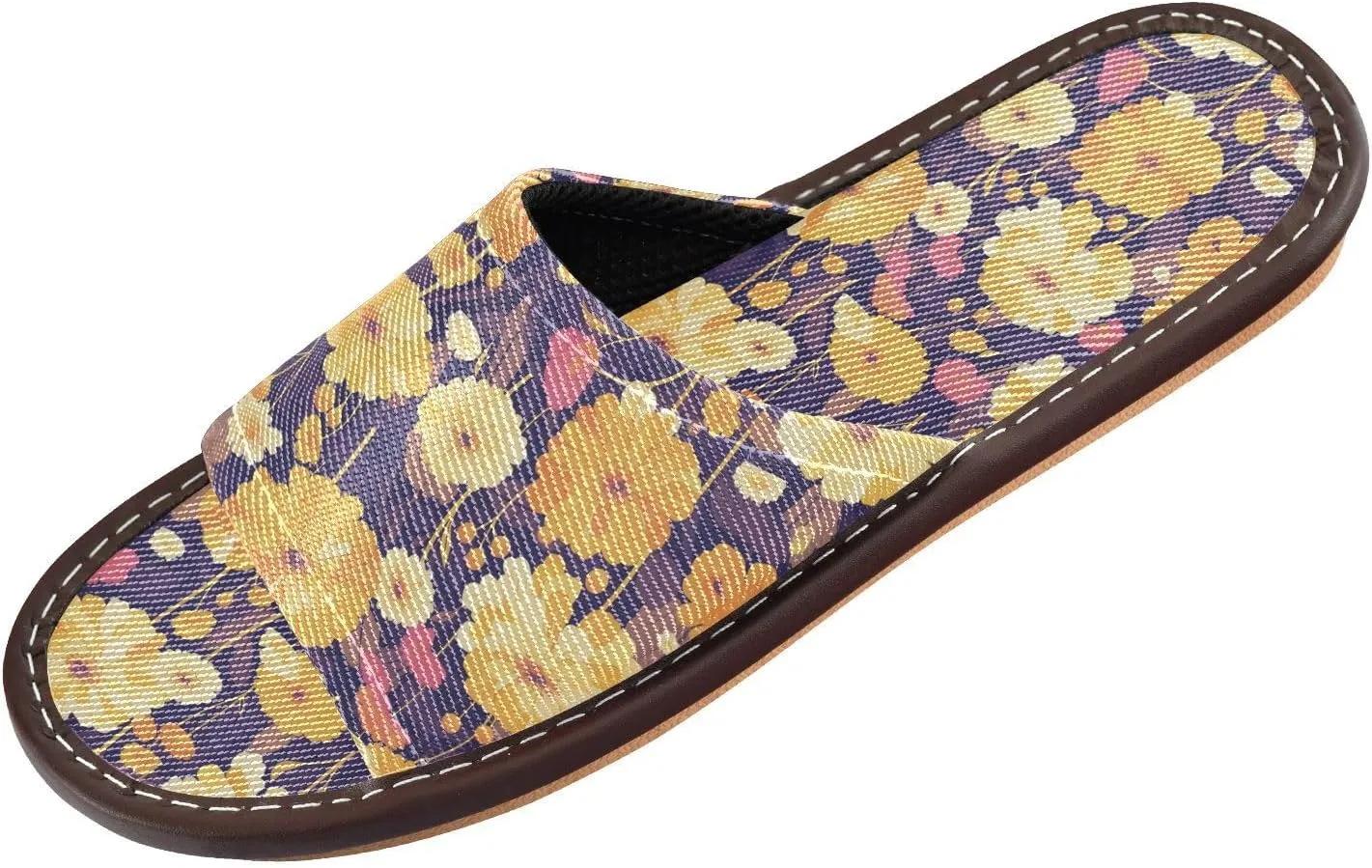 Yellow Flowers Dark Violet Men Women's Fashion Slippers Breathable Beach Sandals for Beach Bedroom Beach