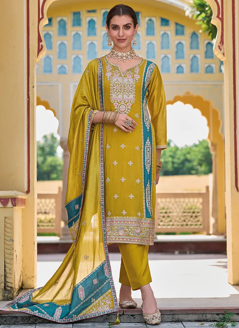 Yellow Multi Embroidery Traditional Salwar Kameez Suit