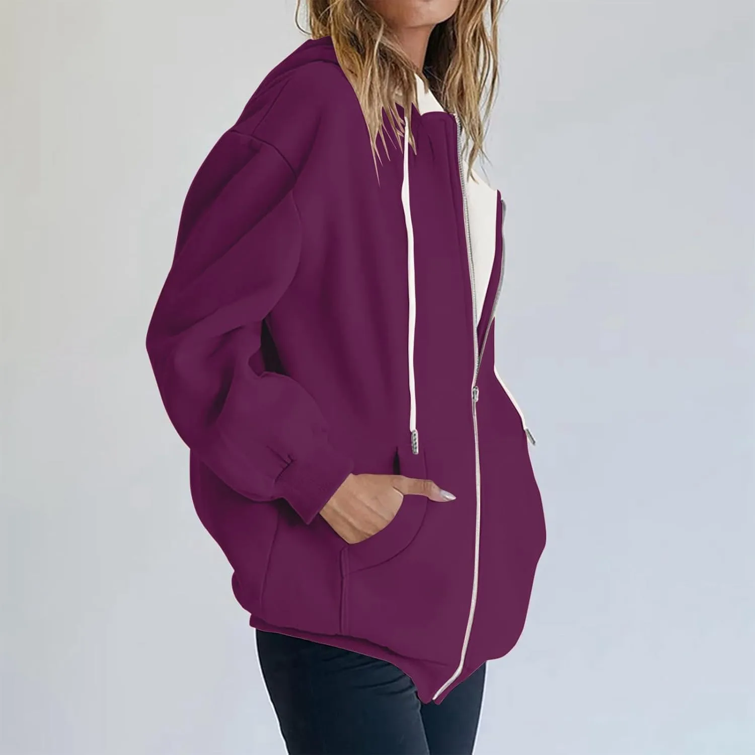 Yesunpxs Womens Zip Up Hoodies Trendy Oversized Casual Long Sleeve Drawstring Hooded Sweatshirts Y2k Drawstring Jacket Coats