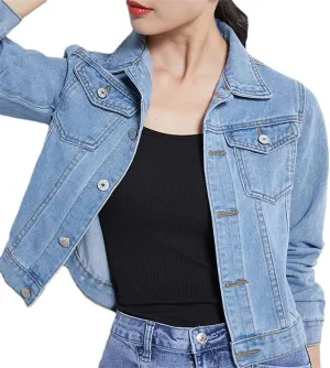Yeuyyben Women's Denim Jacket Spring And Autumn Casual Short Denim Jacket Women's Solid Color Jacket