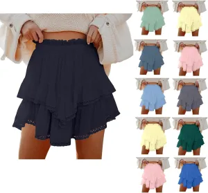 YFJRBR Womens Flowy Shorts High Waist Pleated Skirts Casual Boho Ruffle Tiered Skorts Cute Versatile Fashion