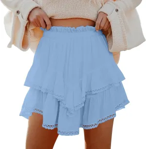 YFJRBR Womens Flowy Shorts High Waist Pleated Skirts Casual Boho Ruffle Tiered Skorts Cute Versatile Fashion