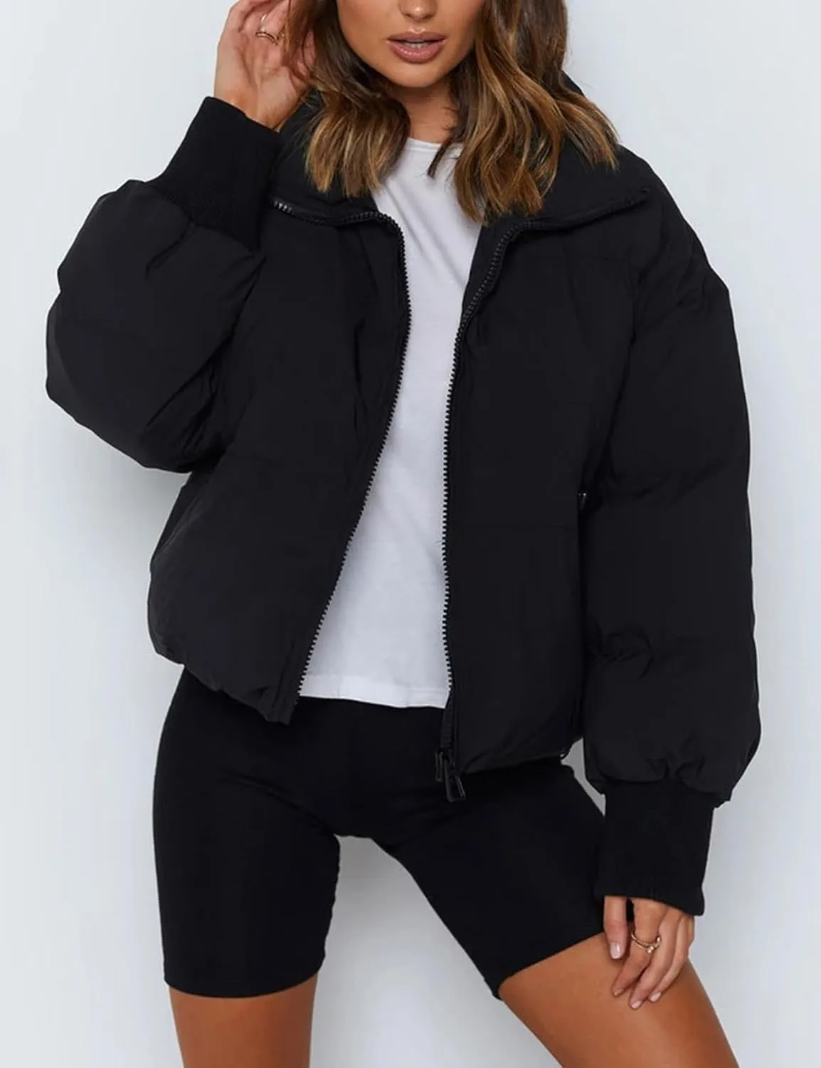 Yimoon Women's Winter Cropped Puffer Jacket Crop Warm Cotton Jacket Baggy Short Padded Outerwear Coats