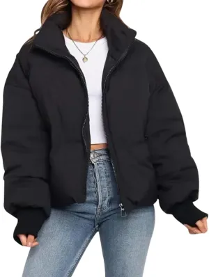 Yimoon Women's Winter Cropped Puffer Jacket Crop Warm Cotton Jacket Baggy Short Padded Outerwear Coats