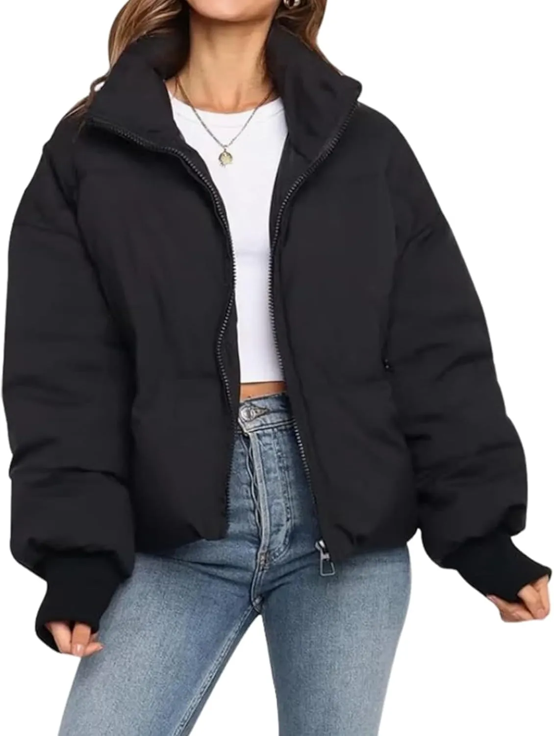 Yimoon Women's Winter Cropped Puffer Jacket Crop Warm Cotton Jacket Baggy Short Padded Outerwear Coats