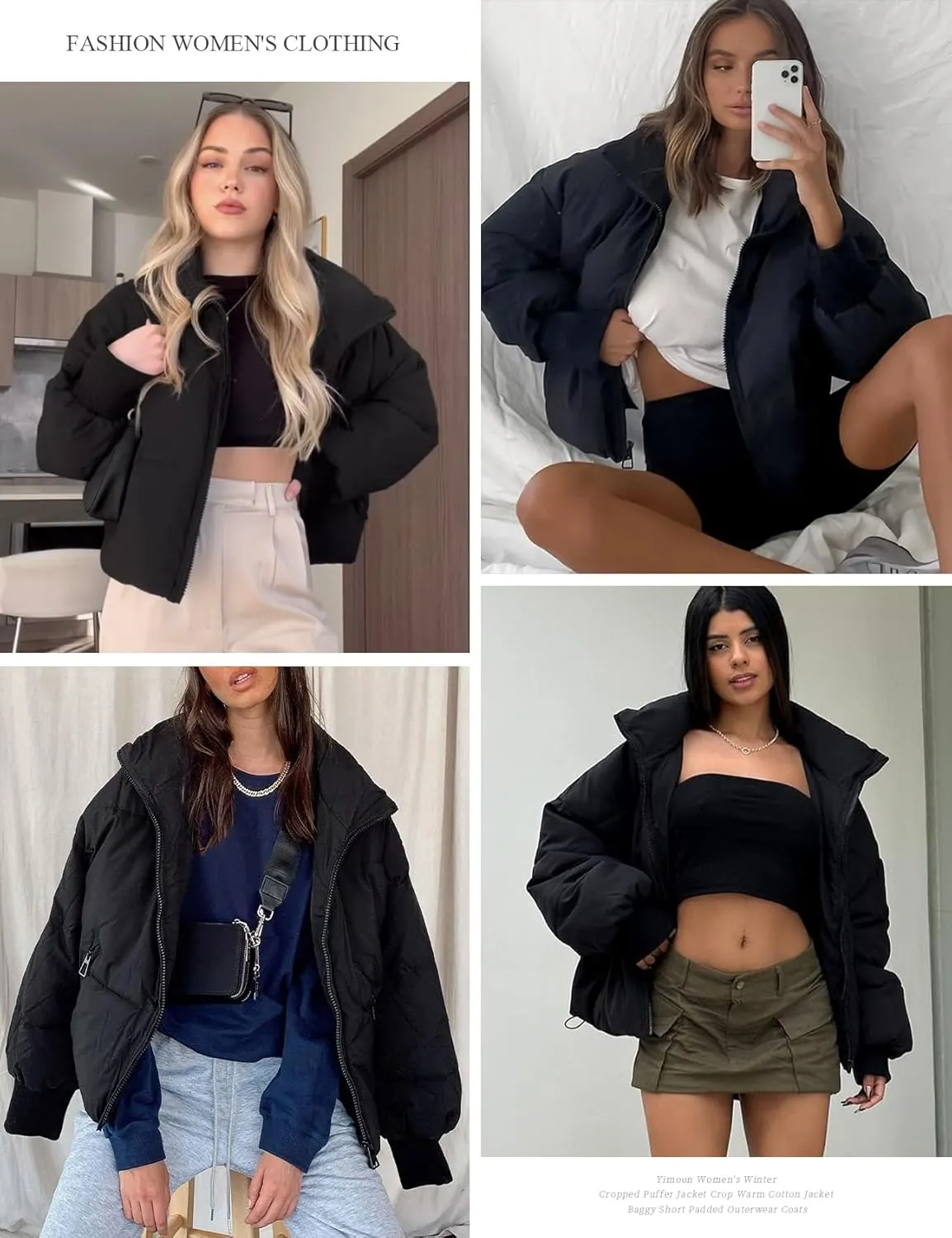 Yimoon Women's Winter Cropped Puffer Jacket Crop Warm Cotton Jacket Baggy Short Padded Outerwear Coats
