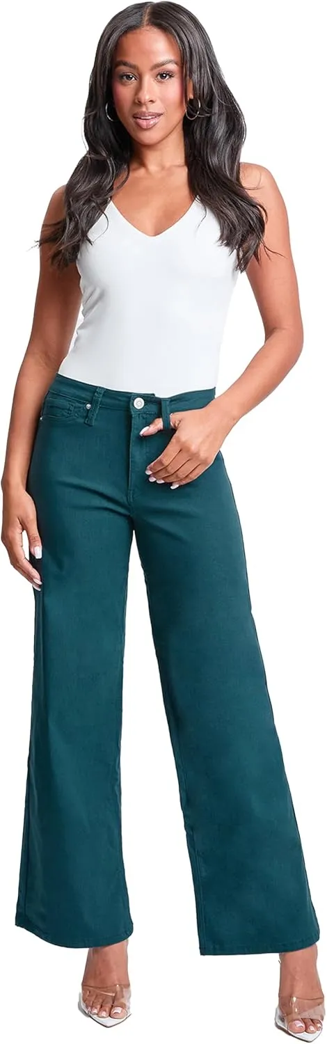 YMI Women's Hyperstretch Forever Color High Rise Wide Leg Pants
