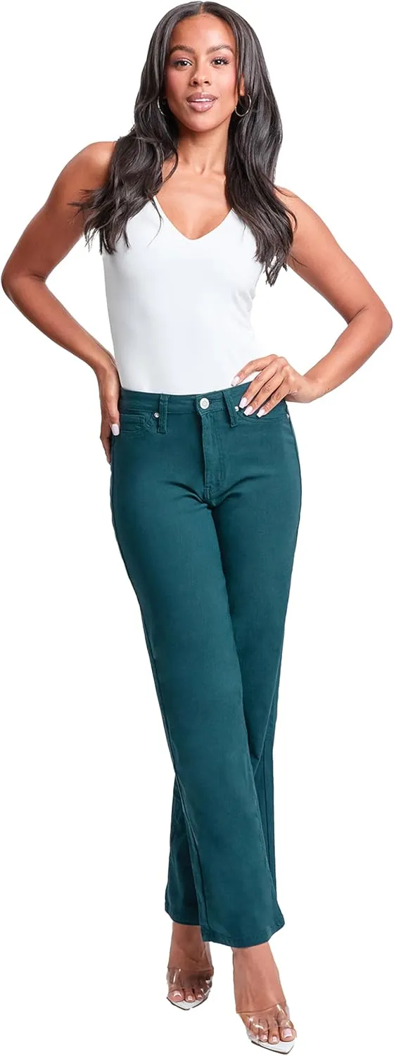 YMI Women's Hyperstretch Forever Color High Rise Wide Leg Pants
