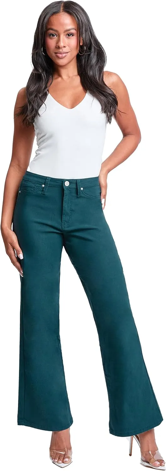 YMI Women's Hyperstretch Forever Color High Rise Wide Leg Pants