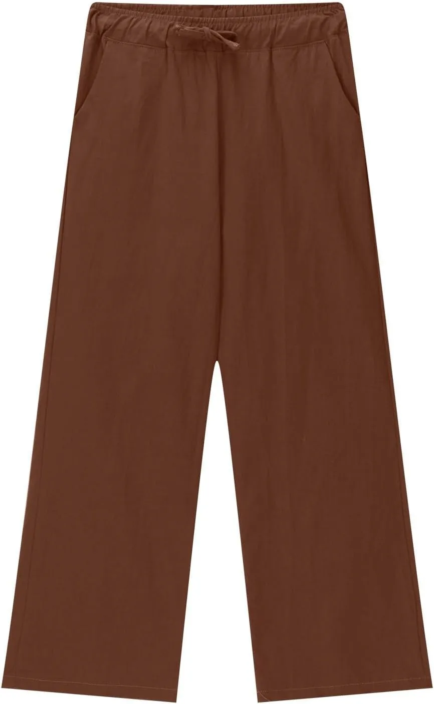 Youth Kids Boys Solid Color Straight Wide Leg Pants Drawstring Waist Casual Loose Soft Trousers Summer Beach Teen Girls Pants