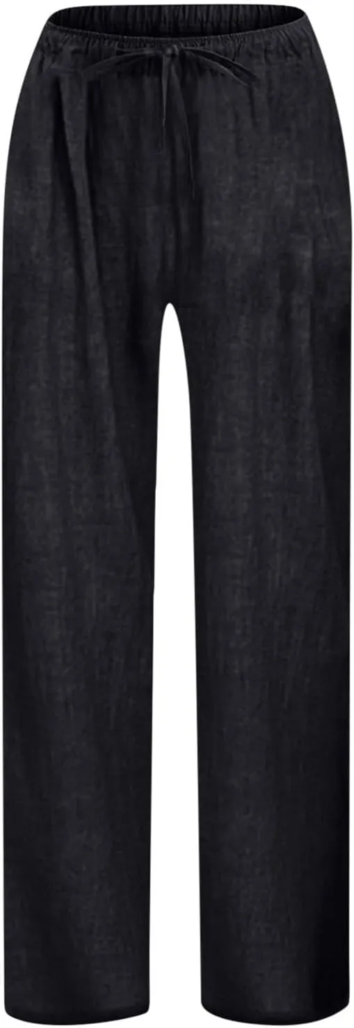 Youth Kids Boys Solid Color Straight Wide Leg Pants Drawstring Waist Casual Loose Soft Trousers Summer Beach Teen Girls Pants