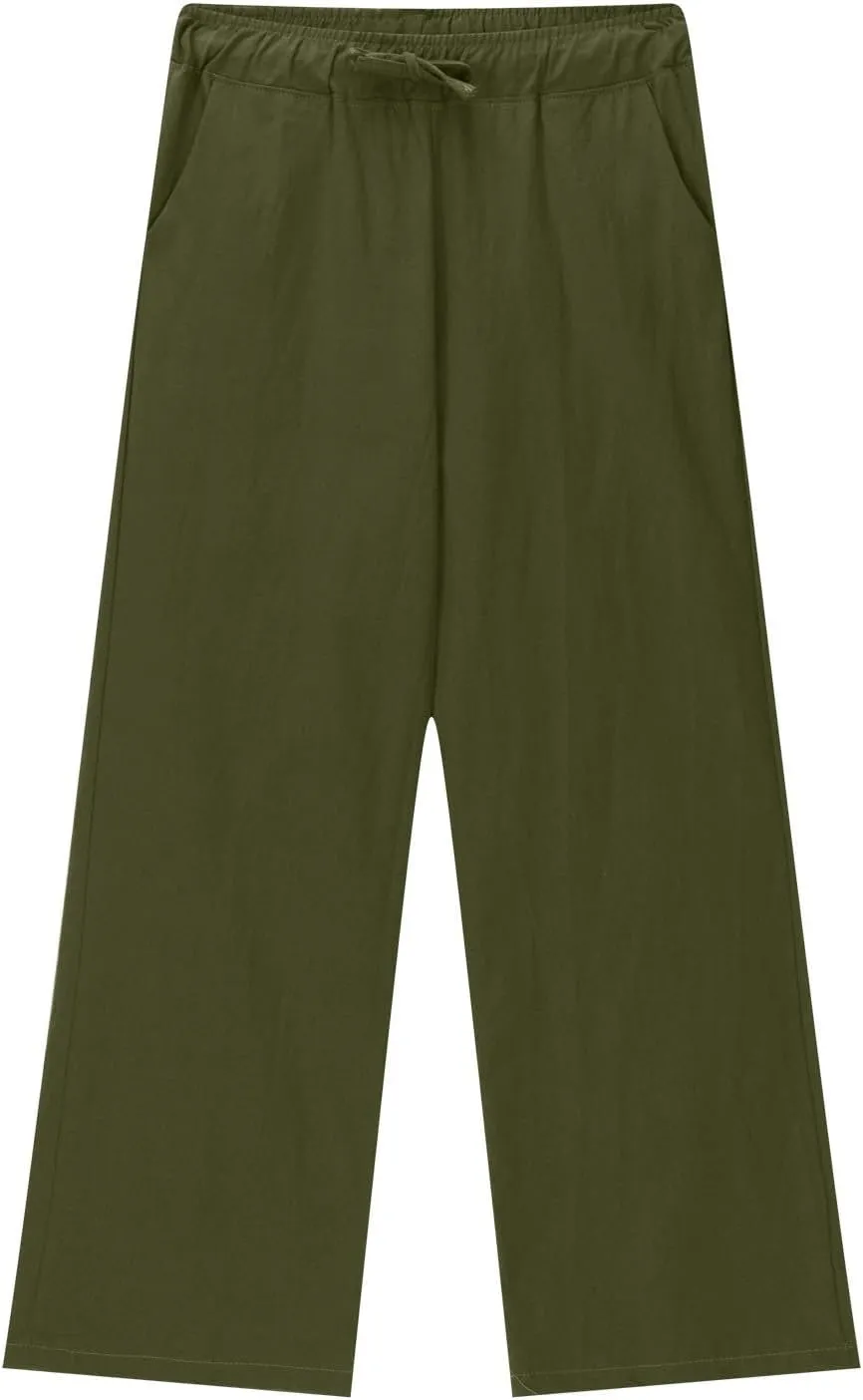 Youth Kids Boys Solid Color Straight Wide Leg Pants Drawstring Waist Casual Loose Soft Trousers Summer Beach Teen Girls Pants