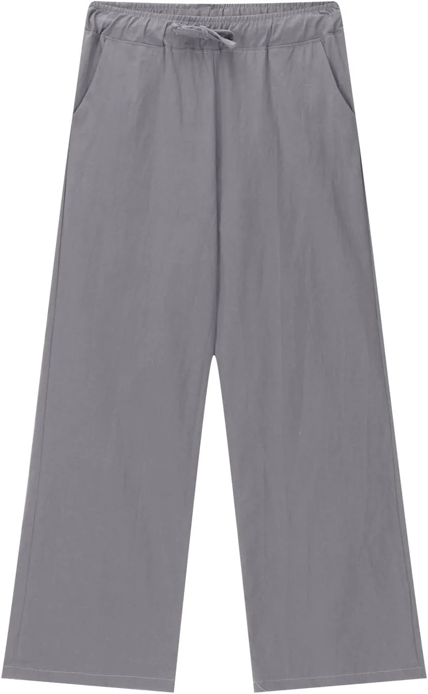 Youth Kids Boys Solid Color Straight Wide Leg Pants Drawstring Waist Casual Loose Soft Trousers Summer Beach Teen Girls Pants