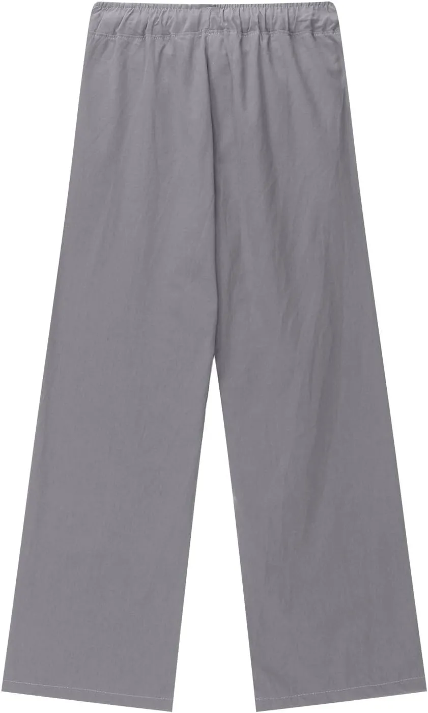 Youth Kids Boys Solid Color Straight Wide Leg Pants Drawstring Waist Casual Loose Soft Trousers Summer Beach Teen Girls Pants