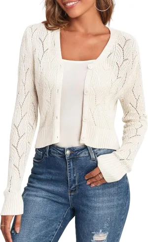 ZAFUL Women's Oversized Cardigans Sweaters Striped Textured V Neck Long Sleeve Button Down Knit Winter Sweater Top