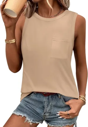 Zeagoo Women's 3 Pack Tank Tops 2025 Loose Fit High Neck Summer Top Dressy Casual Sleeveless Shirts with Pocket